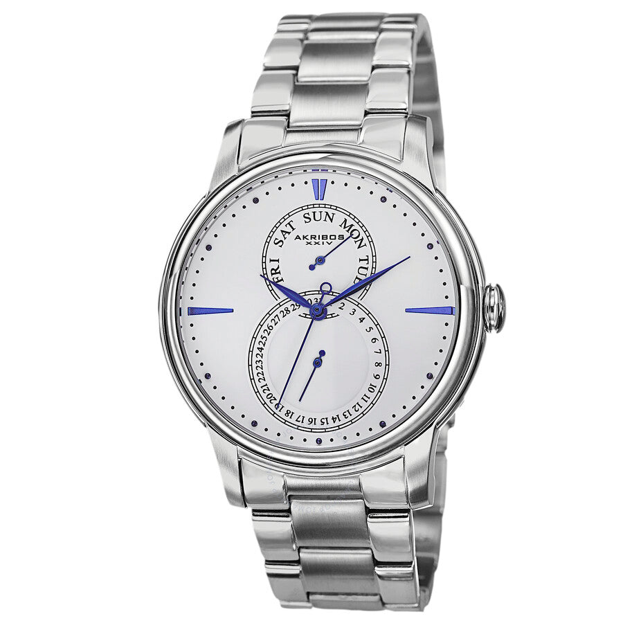 Akribos Xxiv Reloj de hombre de acero inoxidable con esfera blanca AK728SSW