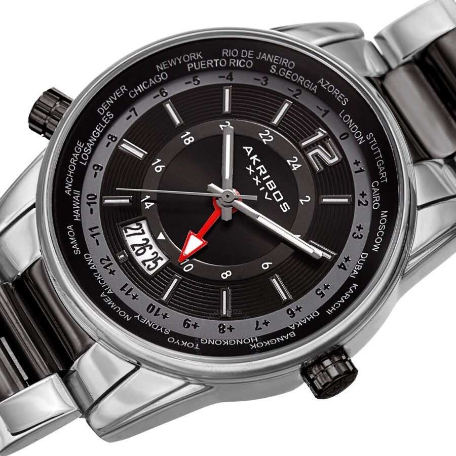 Akribos XXIV World Time Quartz Black Dial Men's Watch AK1021TTB