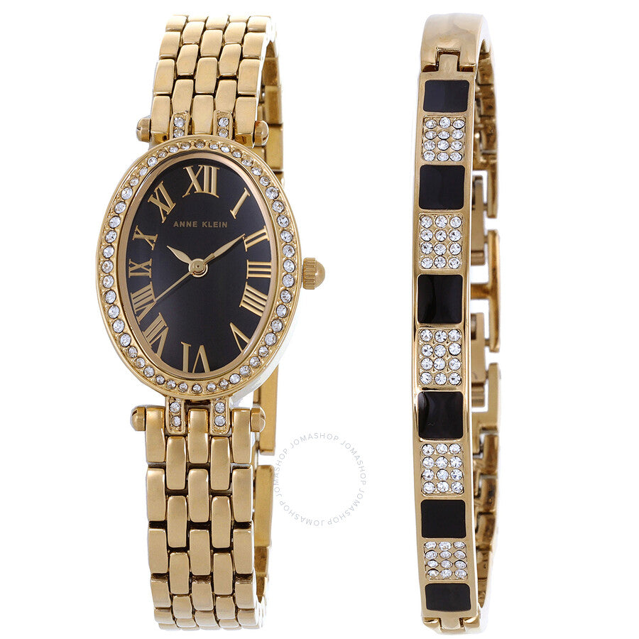Anne Klein Quartz Crystal Black Dial Ladies Watch and Bracelet Set AK/4076BKST - The Watches Men & Co