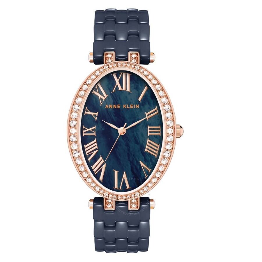 Anne Klein Quartz Oval Crystal Blue Dial Ladies Watch AK/3900RGNV - The Watches Men & Co