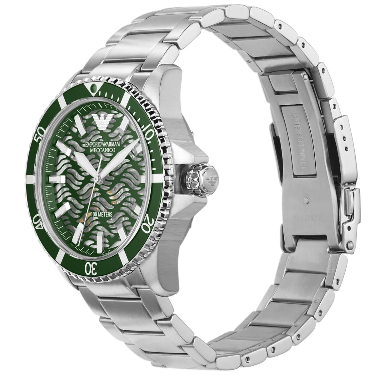 Emporio Armani Diver Automatic Skeleton Dial Silver Watch - AR60061