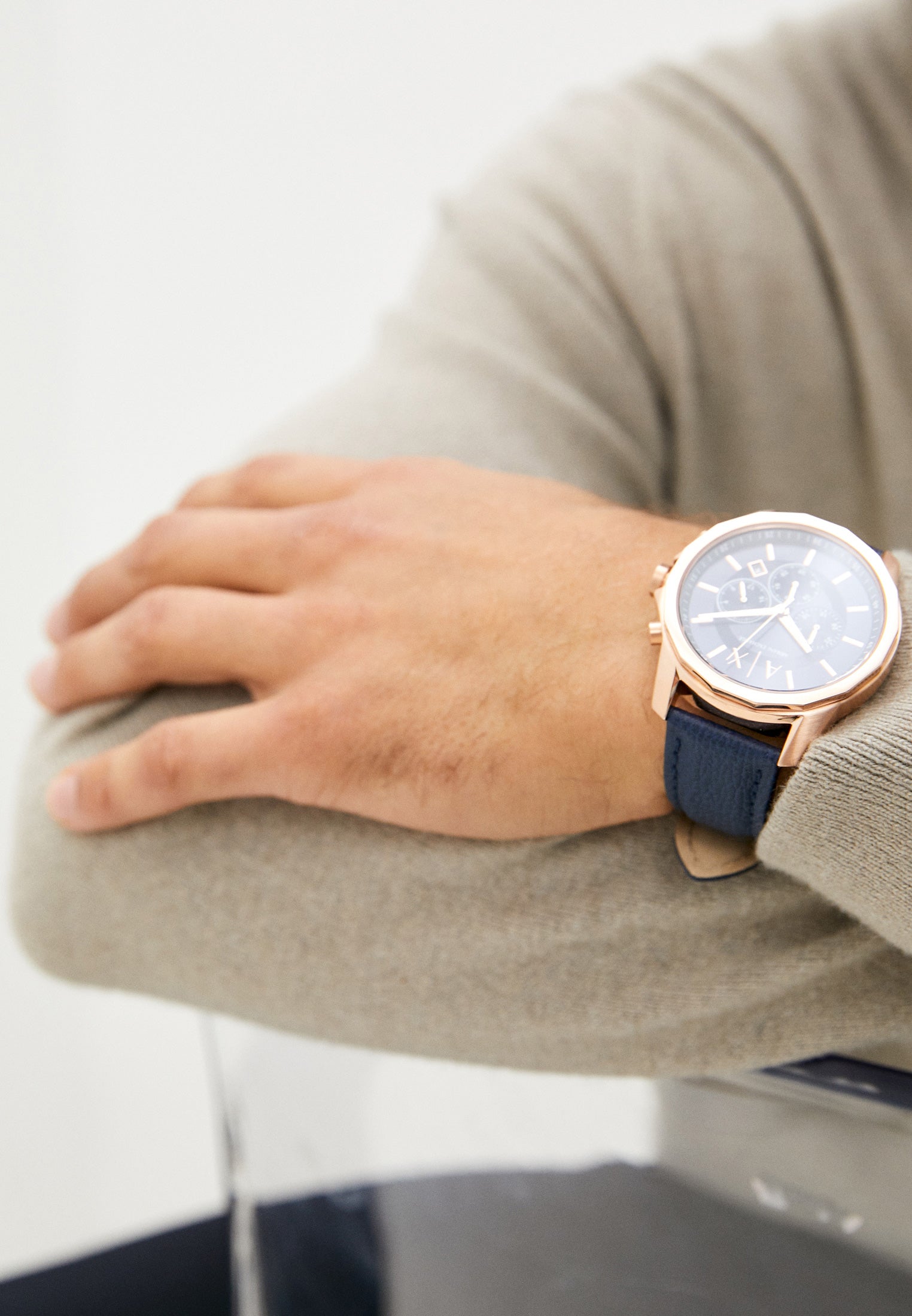 Armani Exchange Banks Chronograph Blue & Rose Gold Watch - AX1723