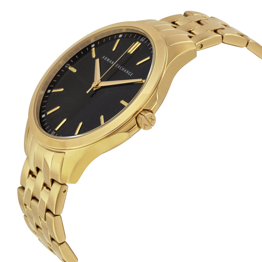Armani Exchange Reloj de hombre chapado en oro con esfera negra AX2145