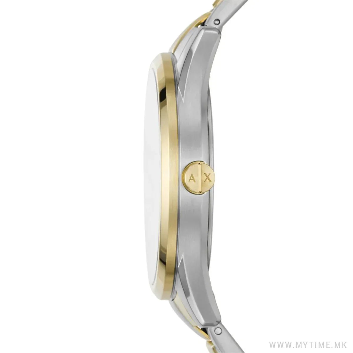 Side profile of Armani Exchange Dante AX1865 watch displaying case thickness and bracelet