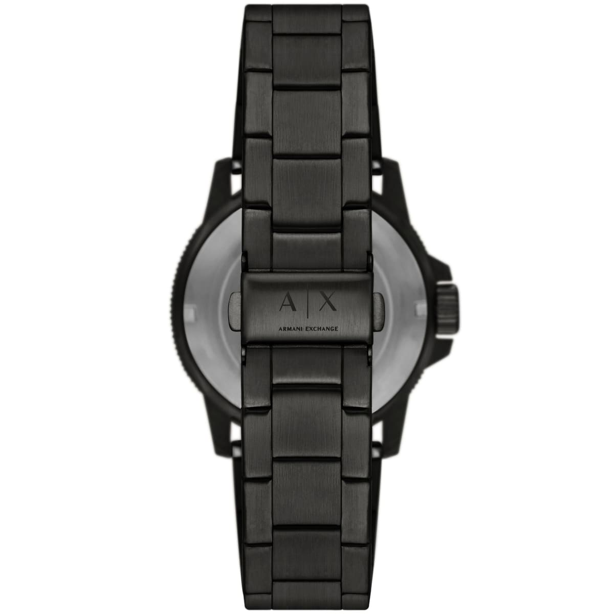 Armani Exchange Leonardo AX1855 caseback showing transparent display with Armani Exchange branding