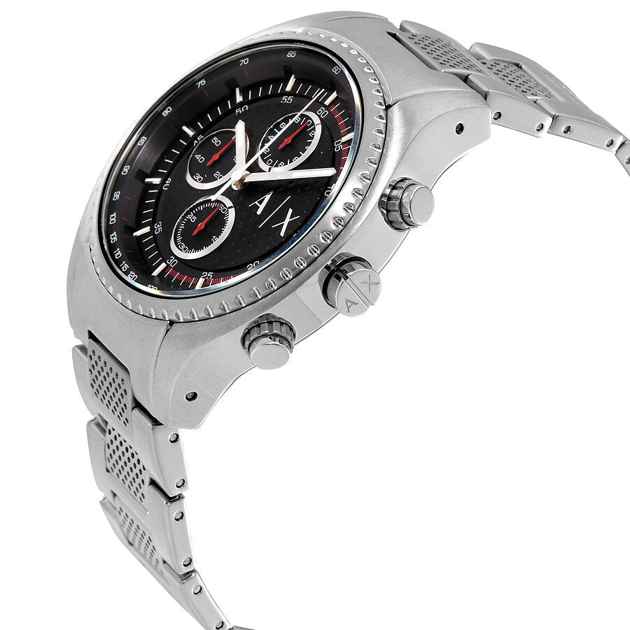 Armani Exchange The Driver chronograph watch angled view showing case and bracelet
