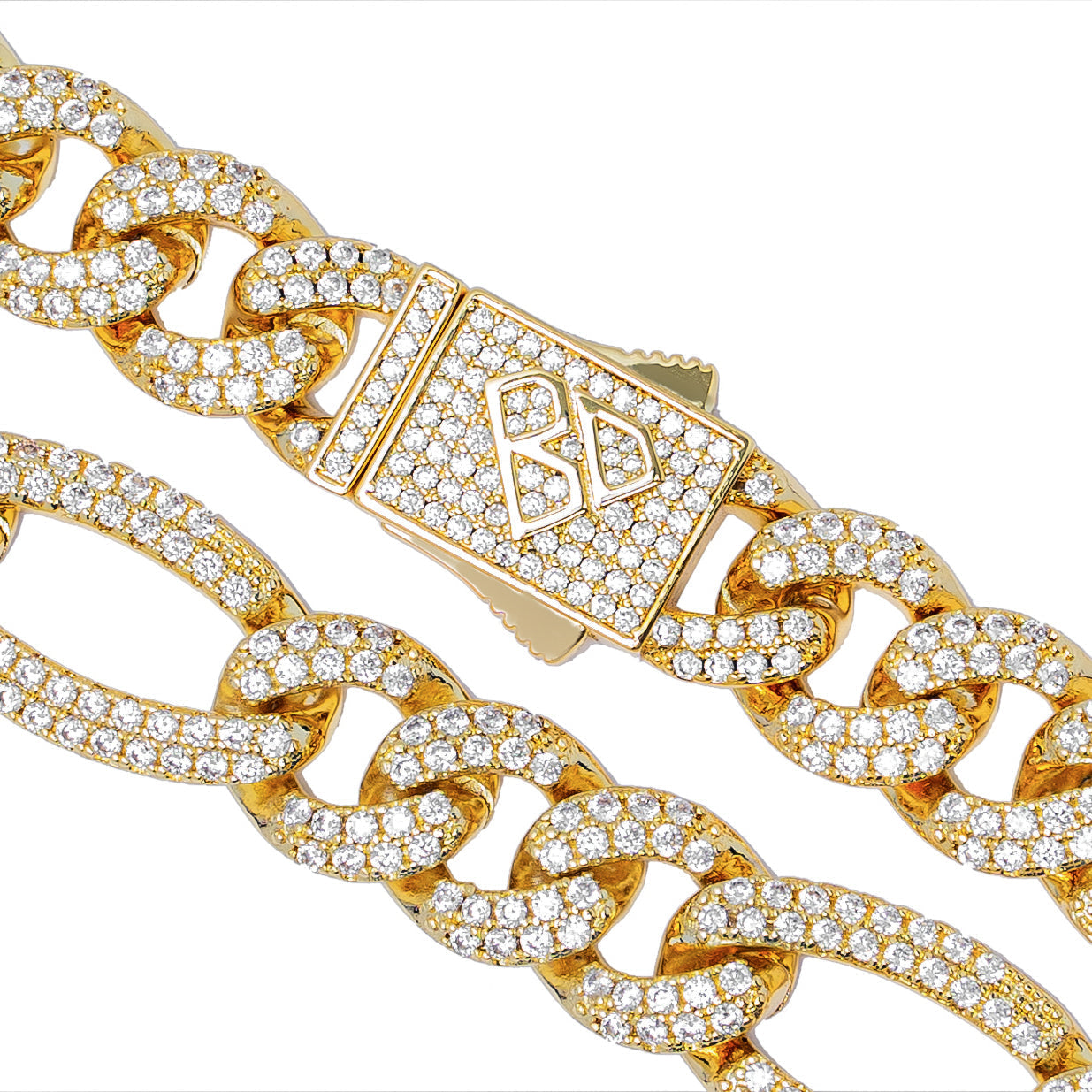 Big Daddy 12MM Iced Out Figaro Gold Chain - Chain