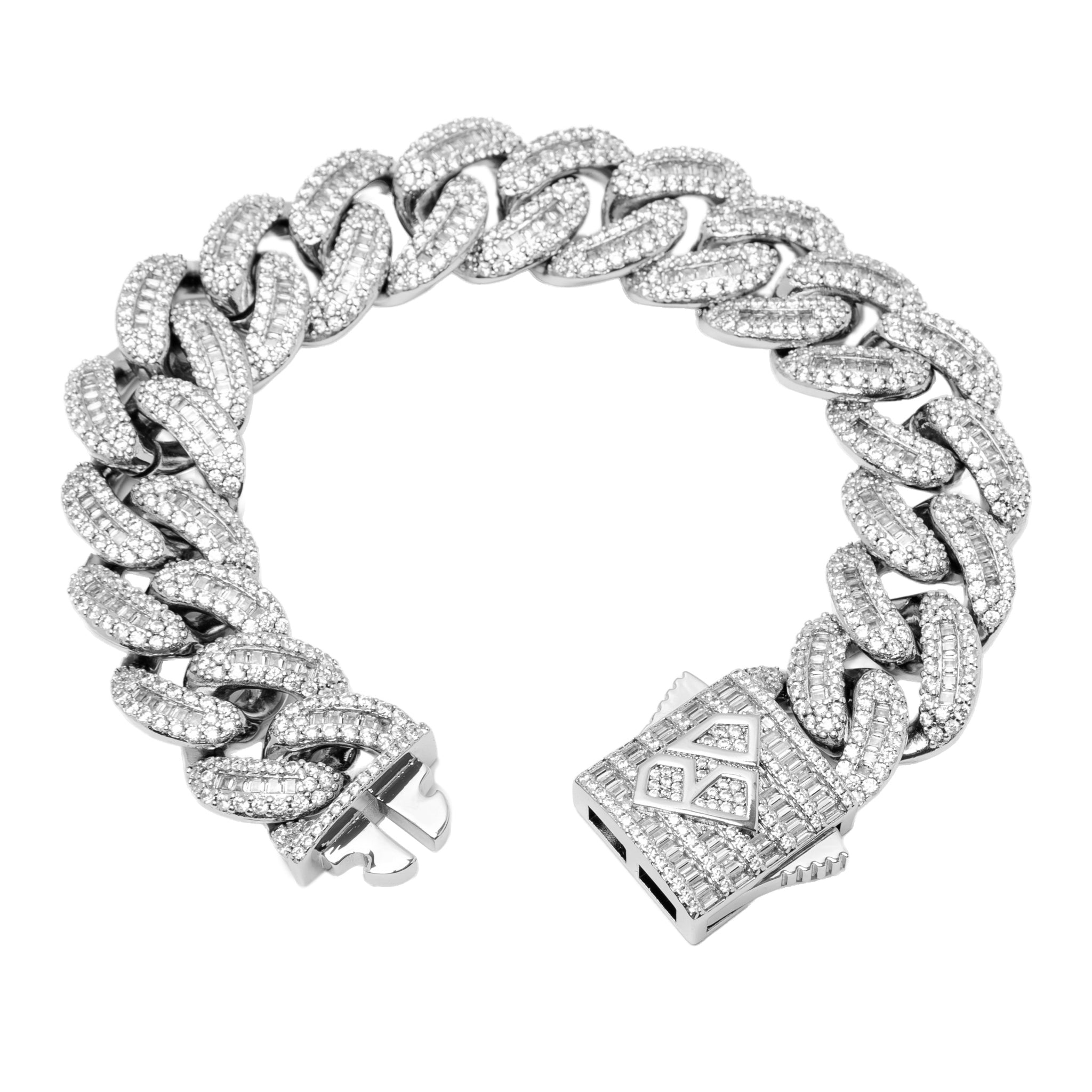 Big Daddy 20MM Baguette Iced Out Cuban Link Silver Bracelet - Bracelet