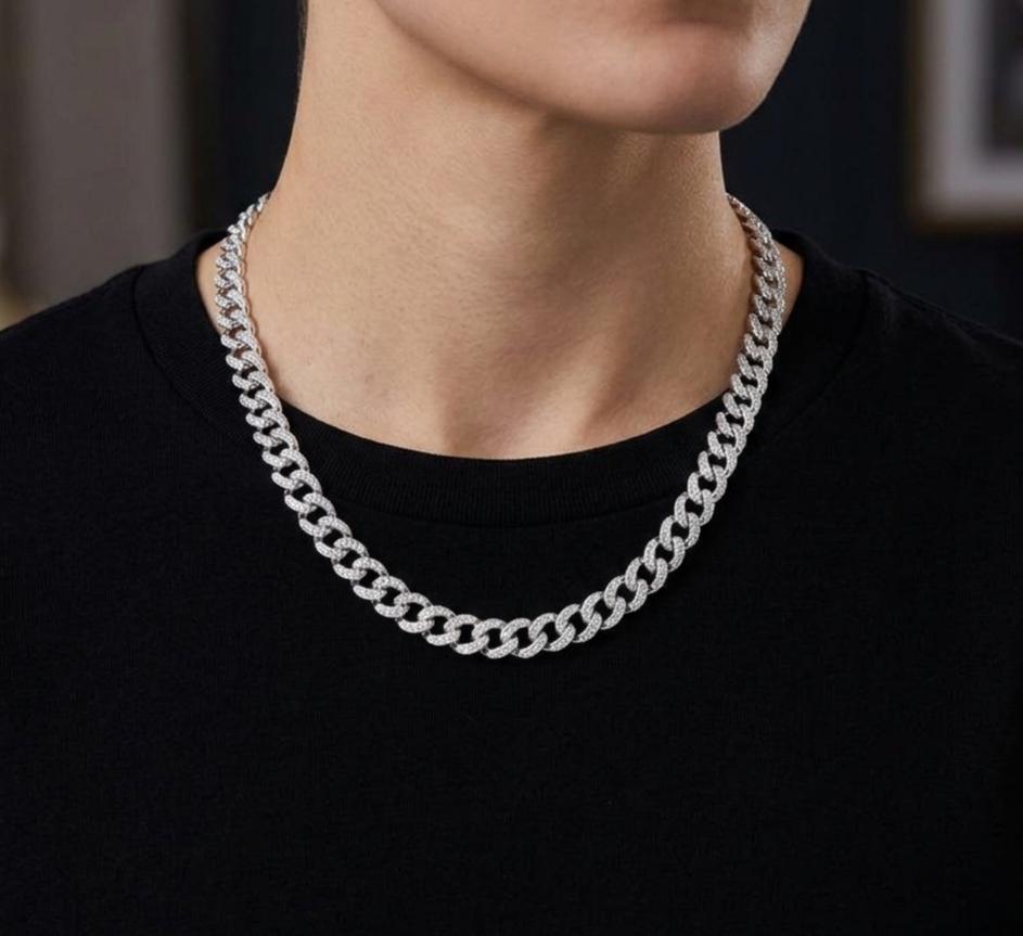 Big Daddy 8MM Iced Curb Cuban Silver Chain