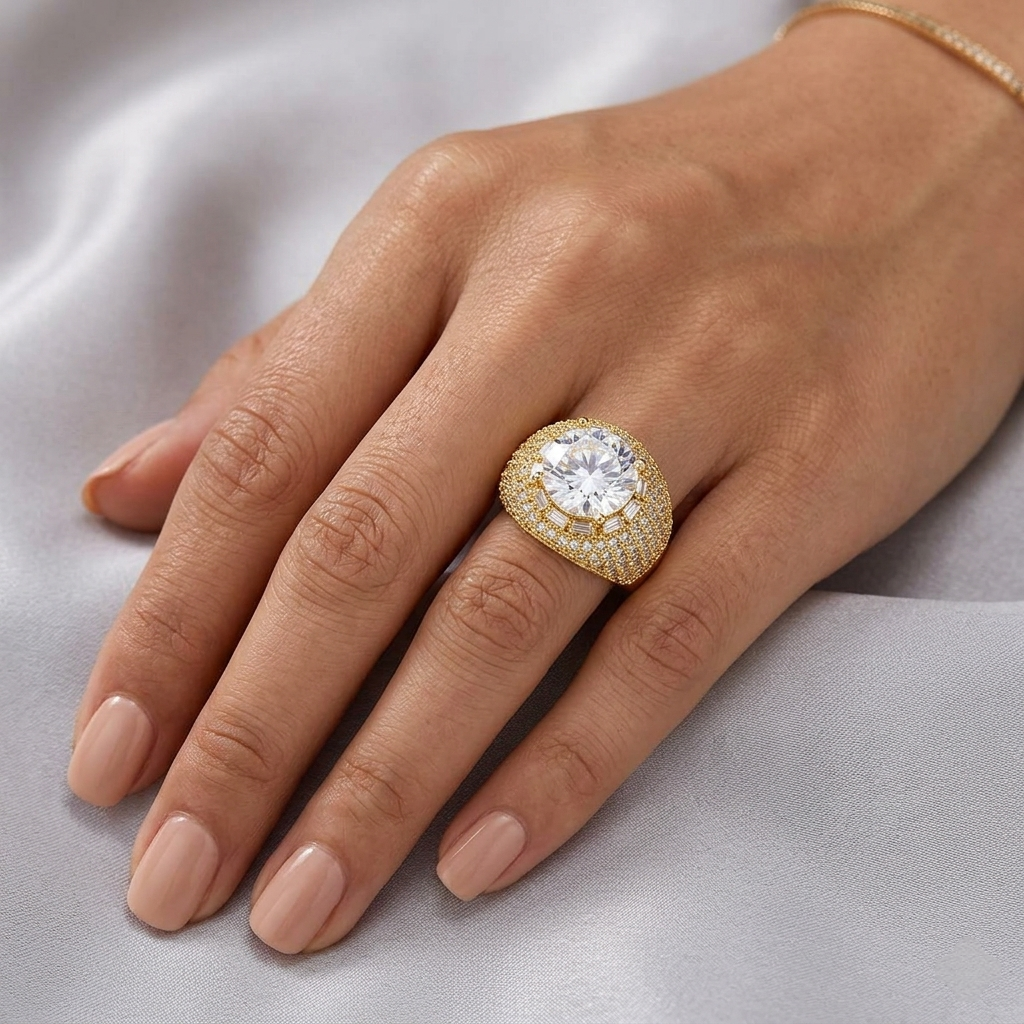 Big Daddy Iced Out Cluster Gold Ring