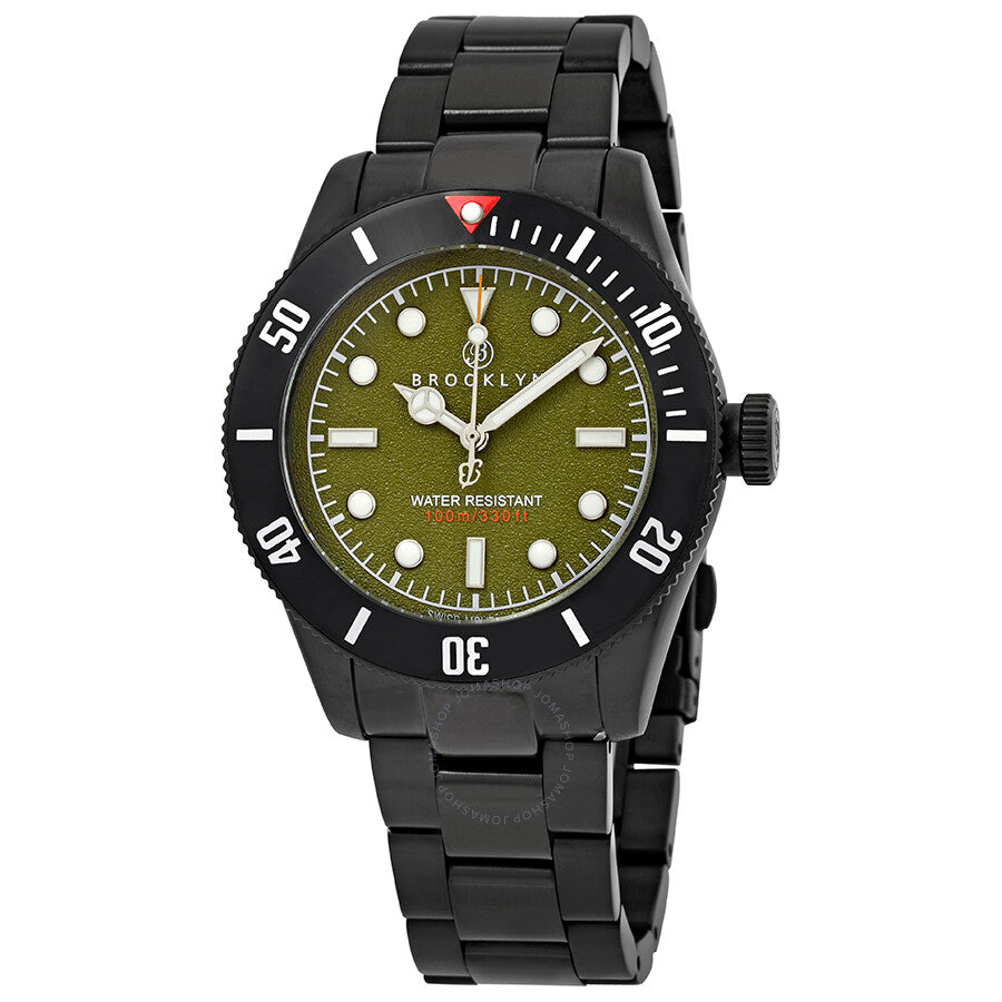 Brooklyn Watch Co. Black Eyed Pea Reloj para hombre con esfera verde 306-D-88-BB-BLK