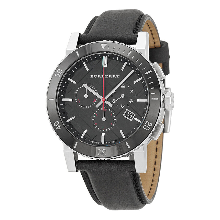 Burberry BU9382 - Reloj cronógrafo para hombre, esfera negra, piel negra