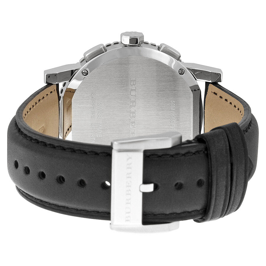 Burberry BU9382 - Reloj cronógrafo para hombre, esfera negra, piel negra