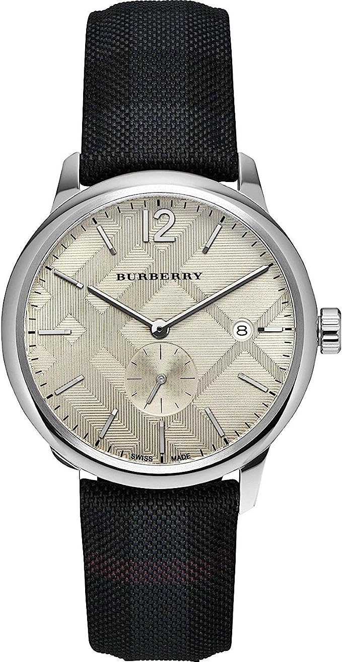 Burberry Check Stamped Leather Strap Reloj para hombre BU10008
