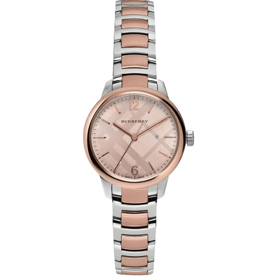 Burberry The Classic Two-Tone Bezel Rose Dial Silver & Rose Gold Steel Women's Watch Watch BU10117