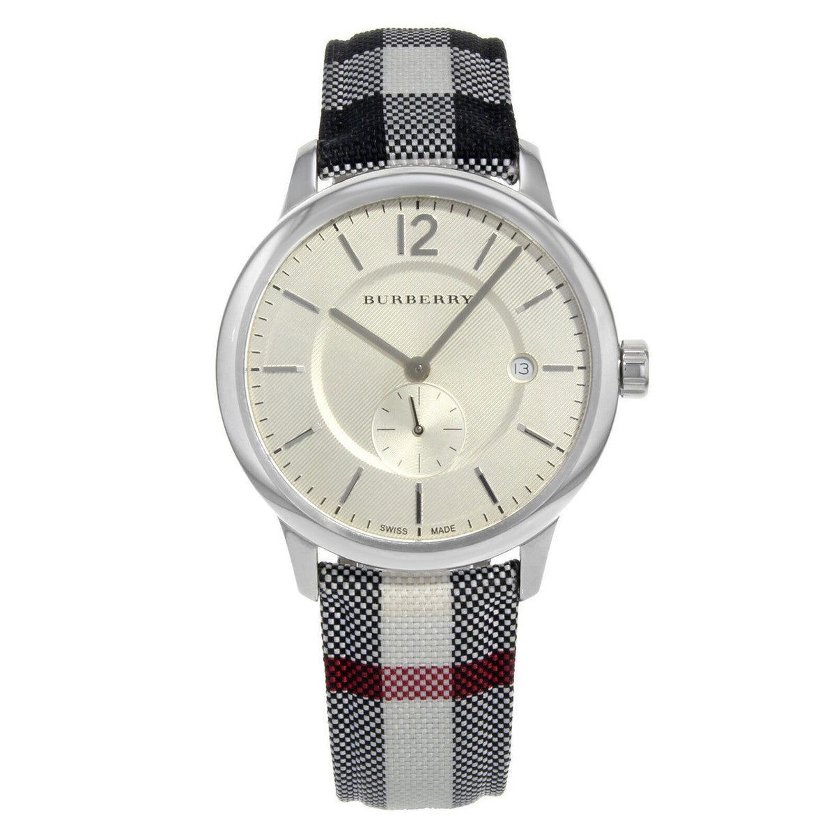 Burberry Classic Horseferry silver men's watch with cream dial and Horseferry check strap