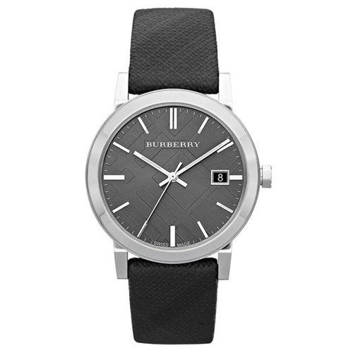 Correa de cuero Burberry Nova Check Reloj unisex con esfera negra BU9024