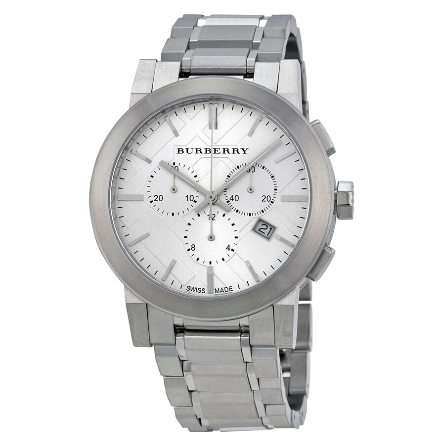 Burberry Reloj cronógrafo de acero inoxidable con esfera plateada para hombre BU9350
