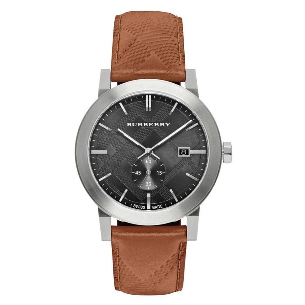 Burberry The City Reloj para hombre con correa de cuero marrón BU9905