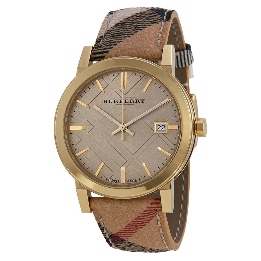 Burberry The City Champagne Dial Haymarket Check Correa Reloj unisex BU9026