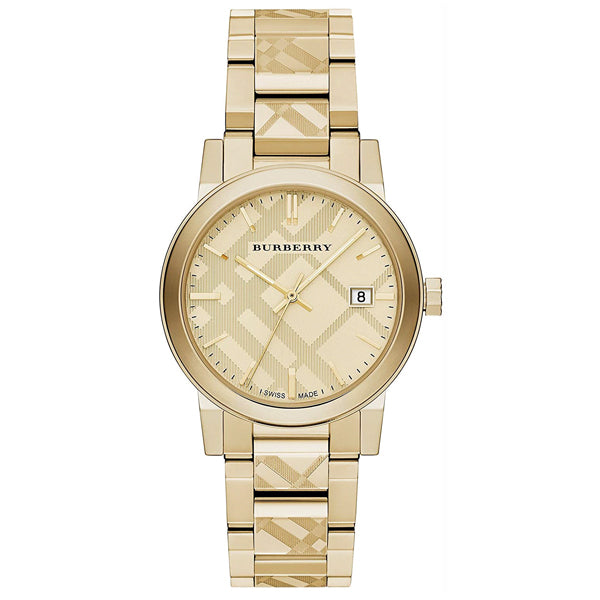 Reloj para hombre Burberry The City grabado a cuadros en tono dorado BU9038