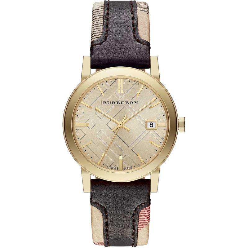 Burberry The City Reloj para hombre con correa de piel en tono dorado y esfera dorada BU9032