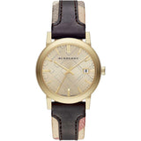 Burberry The City Gold Tone Leather Strap Gold Dial Men's Watch BU9032
