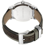 ساعة بربري ذا سيتي للرجال، مينا رمادي، سوار جلدي، موديل BU9020