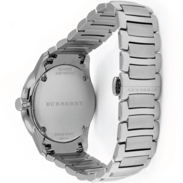 Burberry The Classic Engraved Check Grey Dial Silver Stainless Steel Men's Watch BU10005