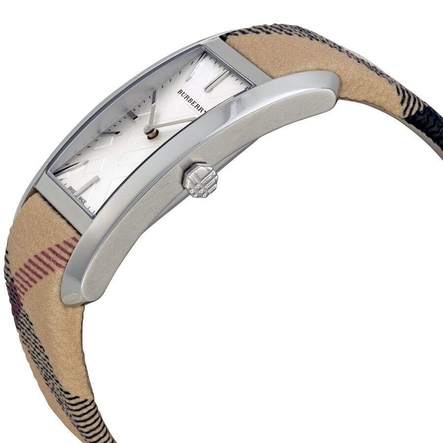 Burberry The Pioneer Silver Check-stamped Dial Haymarket Check Ladies Watch BU9406