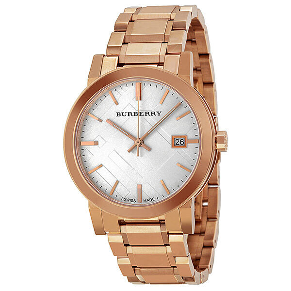 Burberry White Check Pattern Dial Reloj unisex chapado en oro rosa BU9004