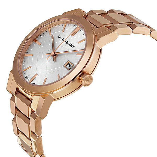 Burberry White Check Pattern Dial Reloj unisex chapado en oro rosa BU9004