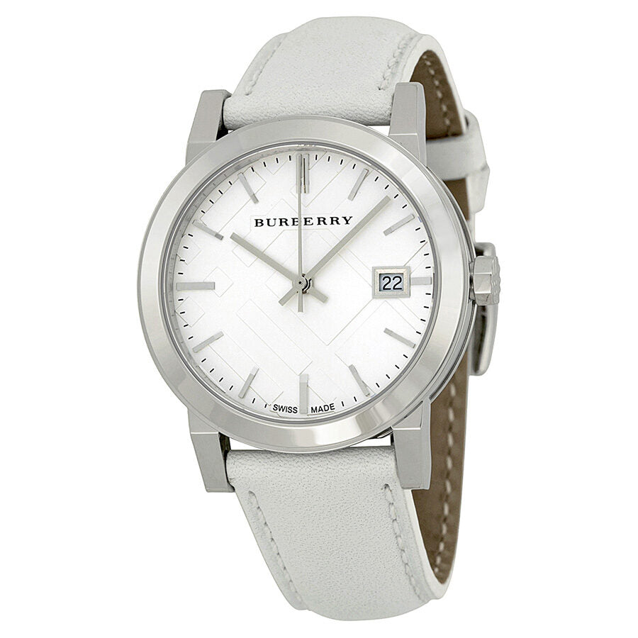 Burberry White Impressed Check Dial Correa de cuero blanco Reloj para mujer BU9128