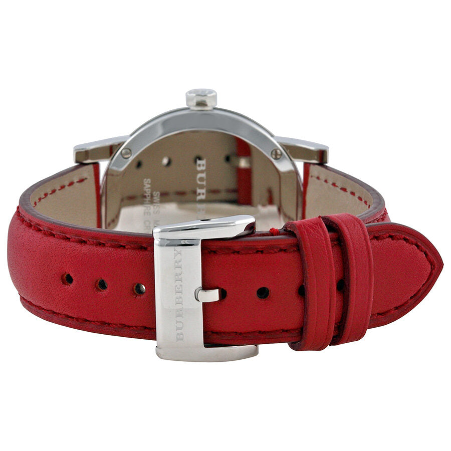Burberry White Silver Dial Red Leather Ladies Watch BU9129