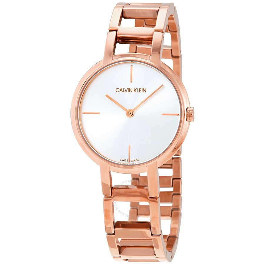 Calvin Klein Cheers Silver Dial Rose Gold PVD Ladies Watch K8N23646 - The Watches Men & Co