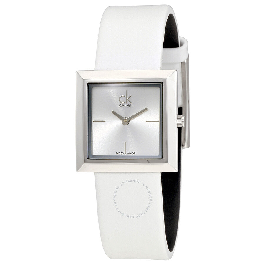Calvin Klein Mark Silver Dial White Leather Ladies Watch K3R231L6 - The Watches Men & Co