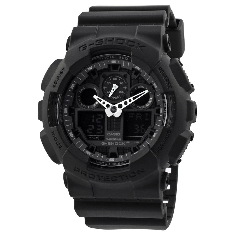Casio G-Shock Perpetual Alarm World Time Chronograph Quartz Analog-Digital Black Dial Men's Watch GA-100-1A1 - Watches of America