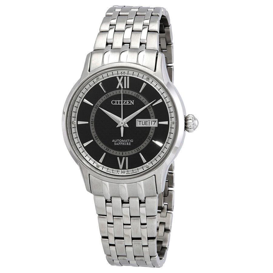 Citizen Automatic Sapphire Day-Date Black Dial Stainless Steel Men's Watch NH8325-56E