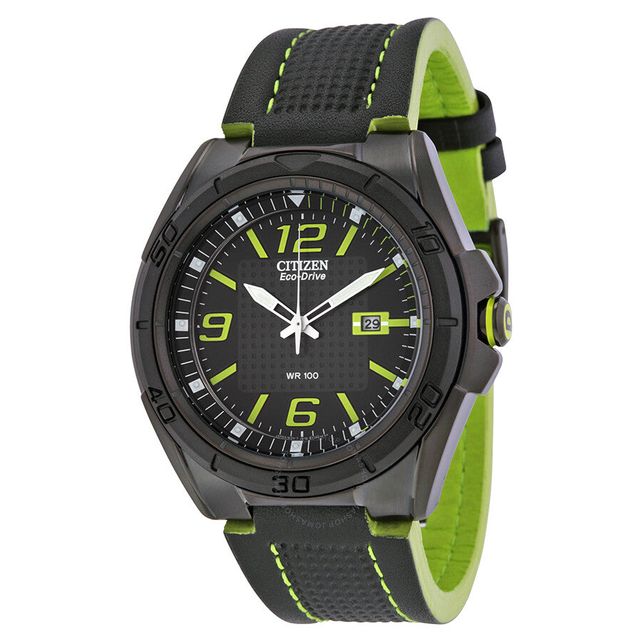 Citizen BRT Eco-Drive Black Dial Black Leather Strap Men's Watch AW1385-11H
