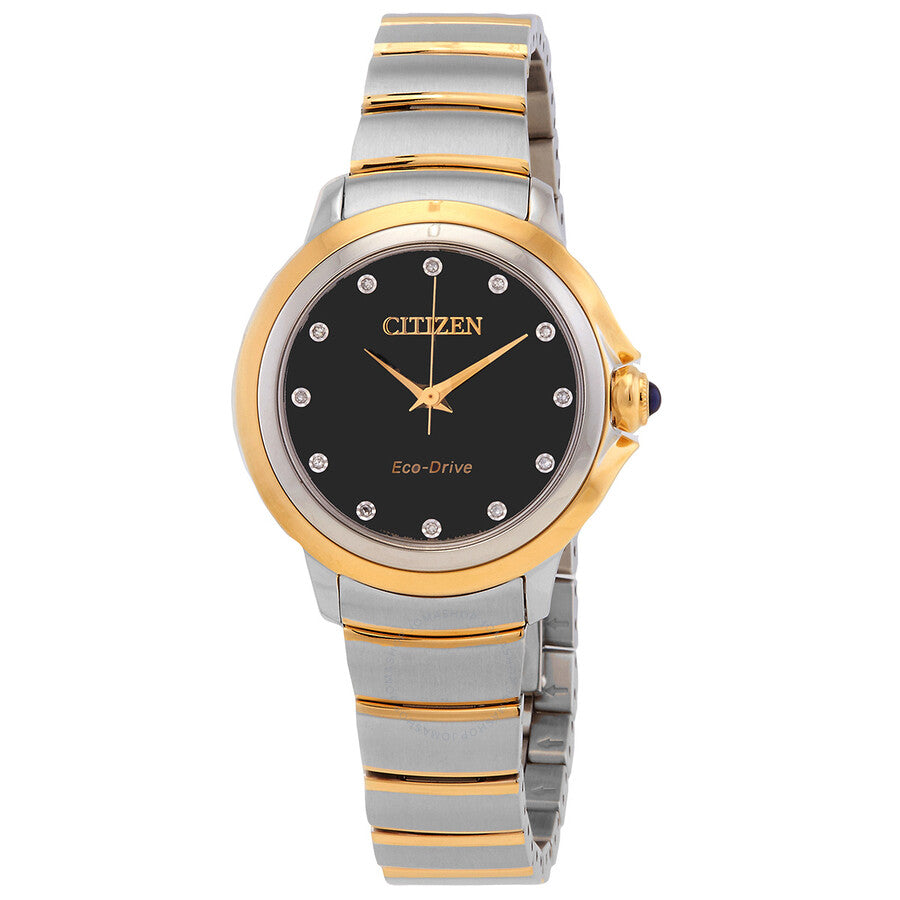 Citizen Ceci Diamond Black Dial Two-Tone Ladies Watch EM0954-50E - The Watches Men & Co