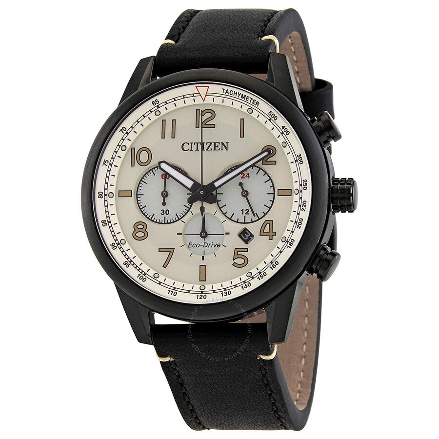 Citizen Chronograph Beige Dial Black-plated Men's Watch CA4425-10X - The Watches Men & Co