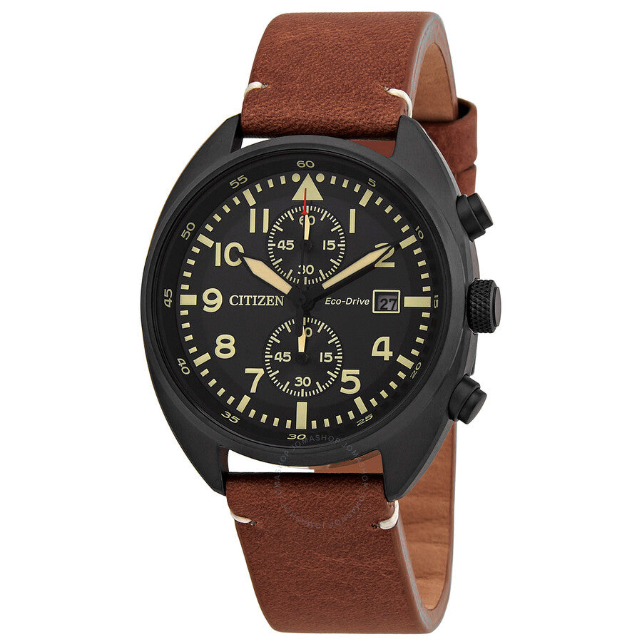 Citizen Chronograph Black Dial Brown Leather Men's Watch CA7045-14E - The Watches Men & Co