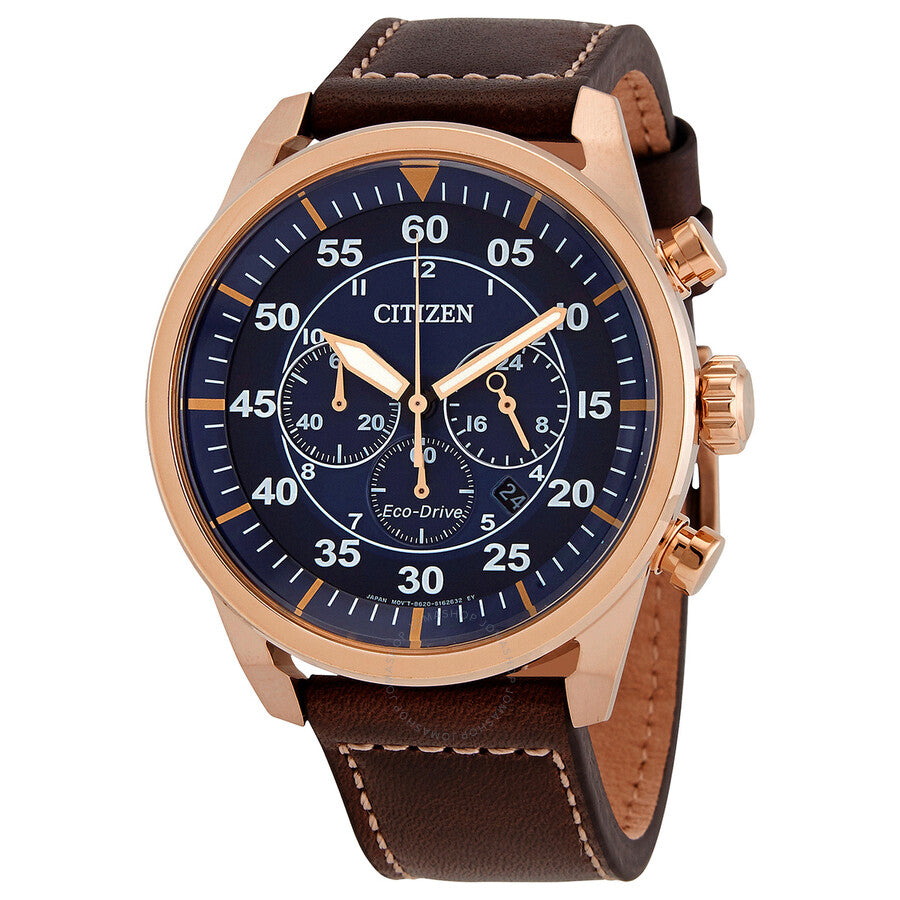 Citizen Chronograph Blue Dial Brown Leather Men's Watch CA4213-26L - The Watches Men & Co
