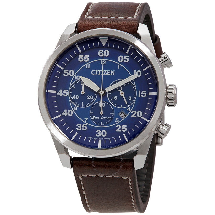 Citizen Chronograph Eco-Drive Blue Dial Brown Leather Men's Watch CA4210-41L - The Watches Men & Co