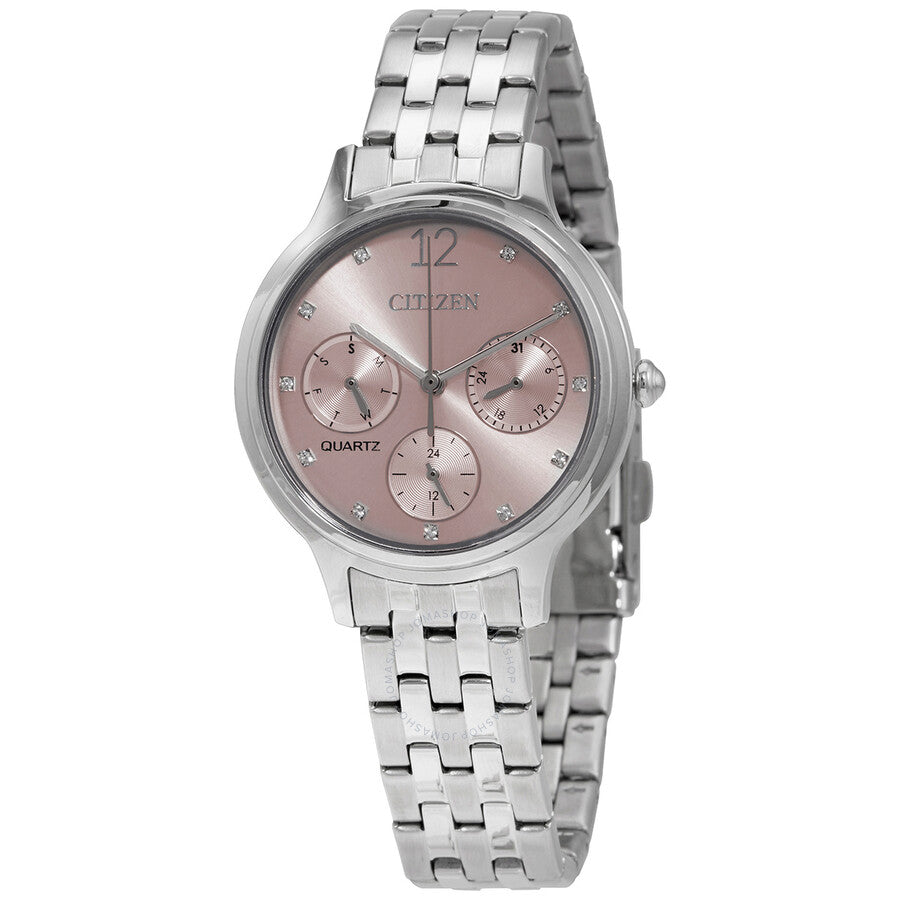 Citizen Chronograph Quartz Crystal Pink Dial Ladies Watch ED8180-52X - The Watches Men & Co