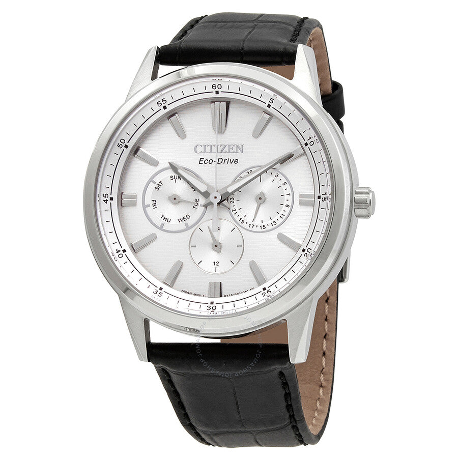Citizen Chronograph Silver Dial Black Leather Men's Watch BU2071-01A - The Watches Men & Co