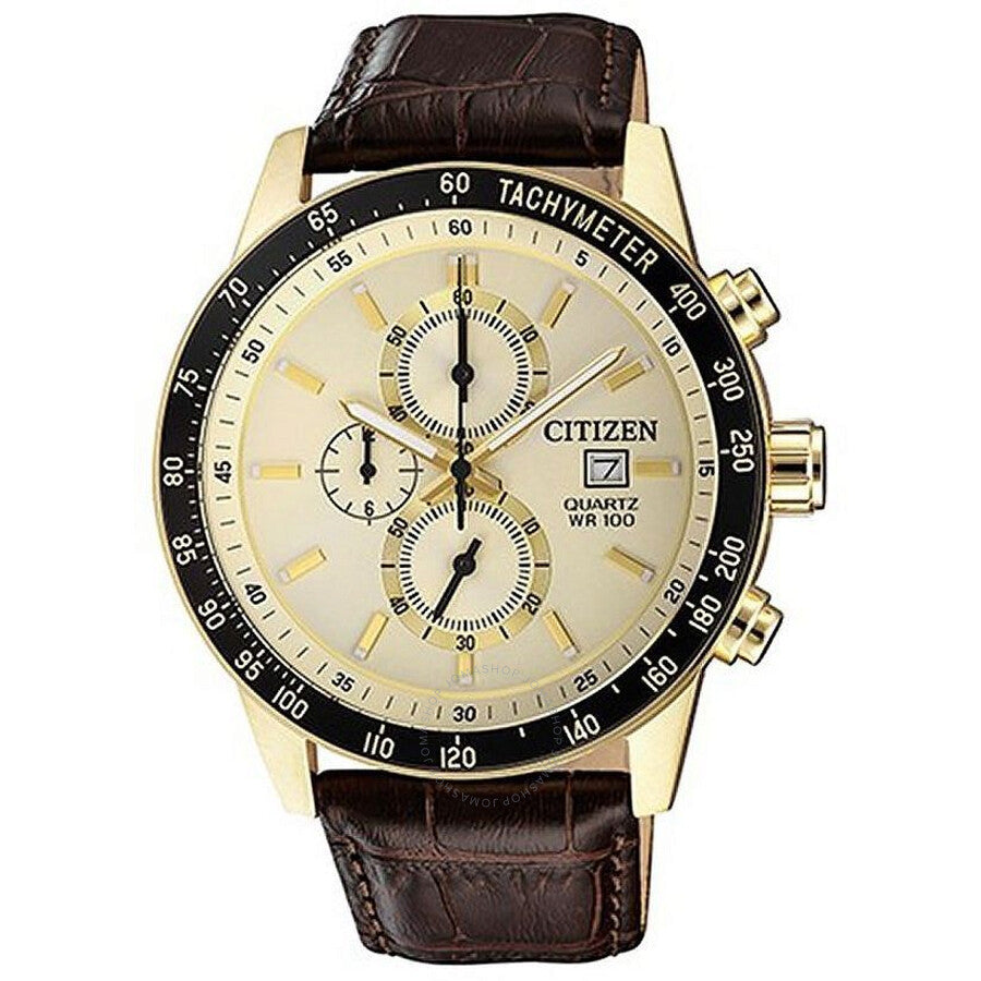 Citizen Chronograph Tachymeter Quartz White Dial Men's Leather Band Watch AN3602-02A - The Watches Men & Co