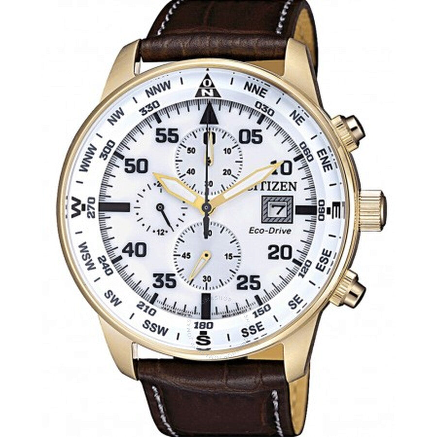 Citizen Chronograph White Dial Brown Leather Men's Watch CA0693-12A - The Watches Men & Co
