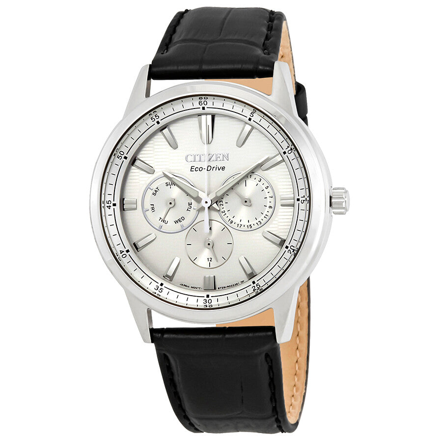 Citizen Corso Silver Dial Black Leather Men's Watch BU2070-04A