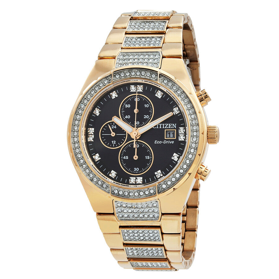 Citizen Crystal Chronograph Eco-Drive Black Dial Men's Watch CA0753-55E - The Watches Men & Co